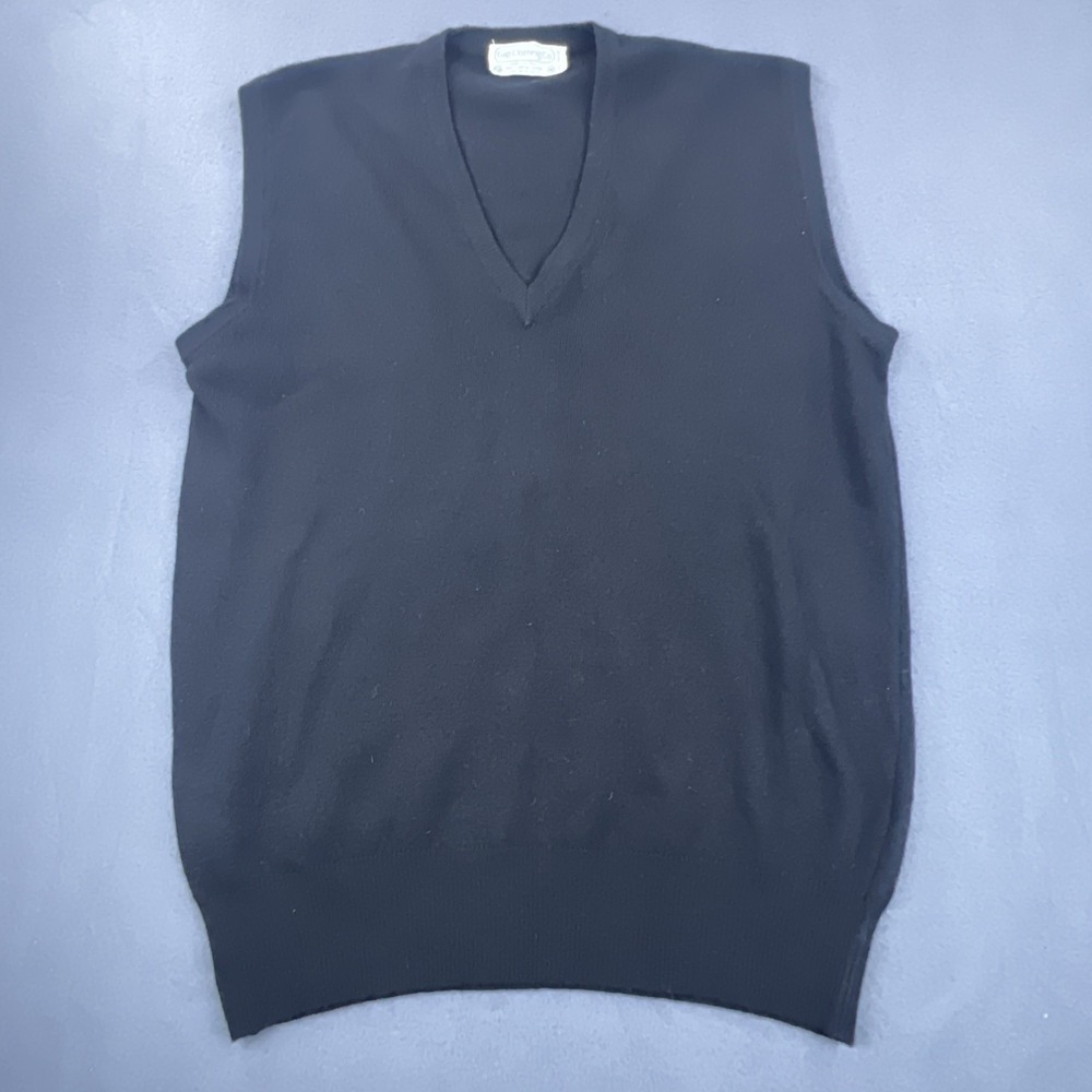 VTG Gap Clothing Company Wool Sweater Vest Men's Medium Black Made In Italy Flaw